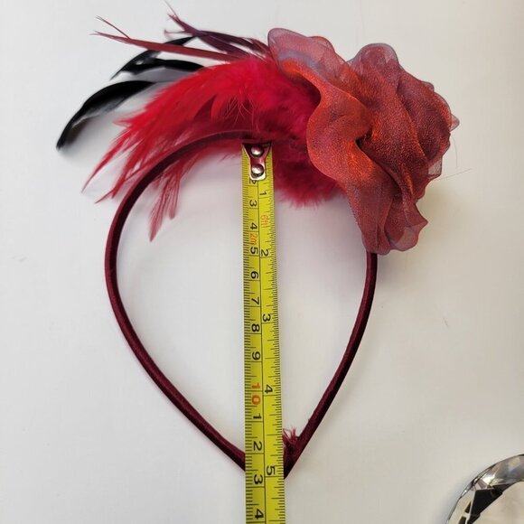 RED and Black Floral Headband Fascinator - Picture 8 of 9
